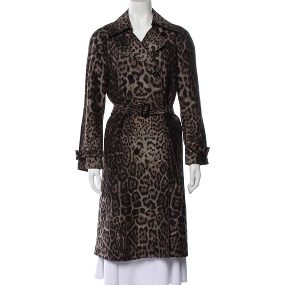 St. John cotton and silk animal leopard print Trench Coat - Picture 1 of 13